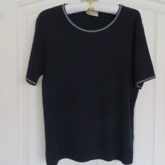 *Vintage* bhs Navy Blue Knit Top Size 16 (K376) - Picture 2 of 7